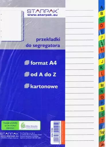 Przekładki do segregatora A4 kartonowe, alfabetyczne - Papiernicze i szkolne