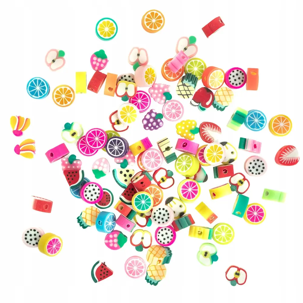 KORALIKI POLIMEROWE 100SZT JUICY FRUITS dpCraft MIX wzorów do bizuterii DIY - Papiernicze i szkolne