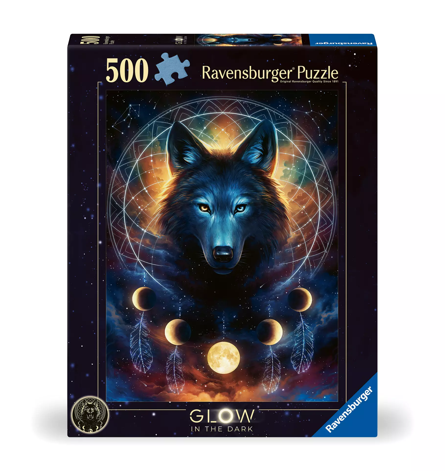 Puzzle 500 elementów. Świecące w ciemności. Wilk i księżyce - Puzzle