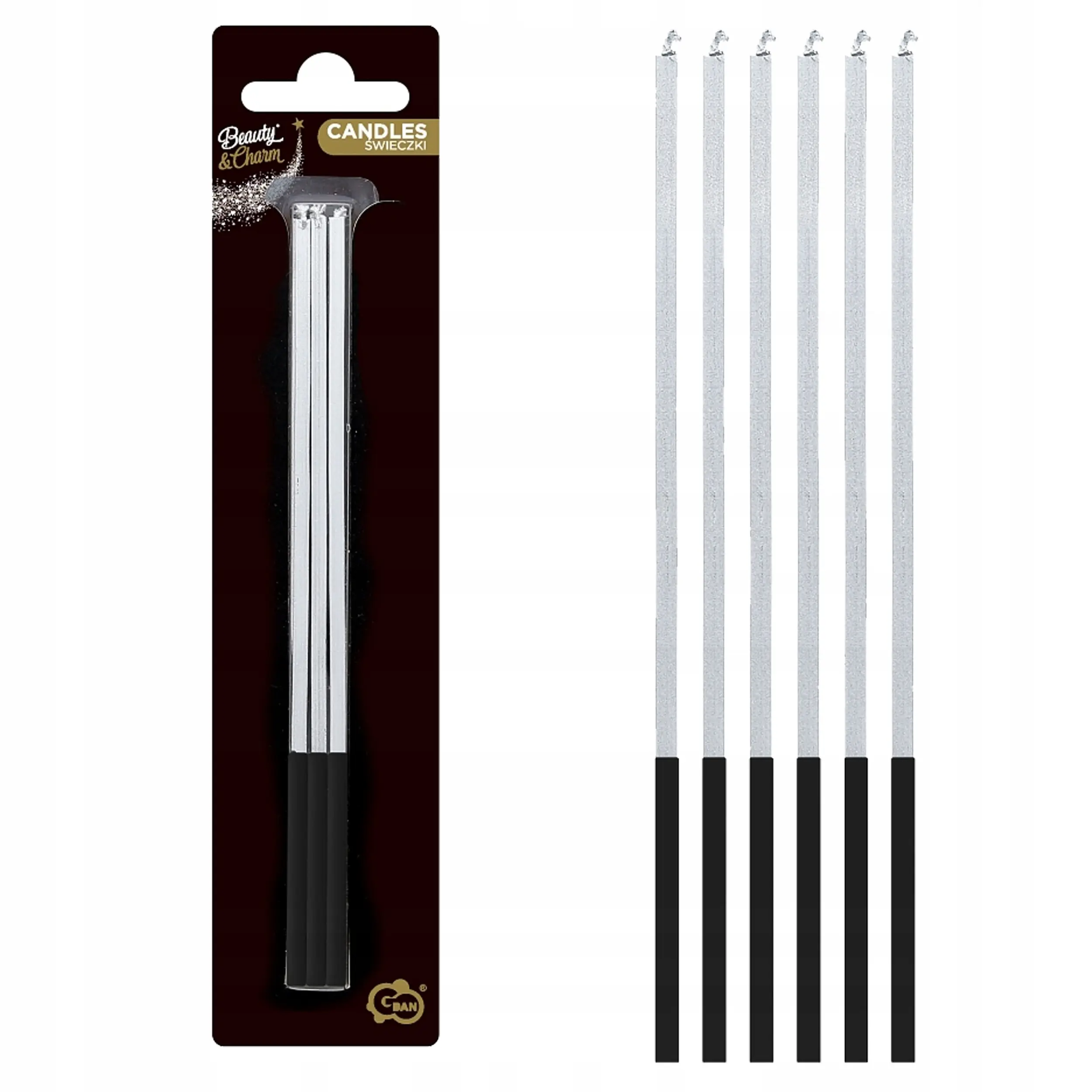 Świeczki B&C Magiczny Płomień, srebrne, 3x3x150mm, 6 szt. - Papiernicze i szkolne