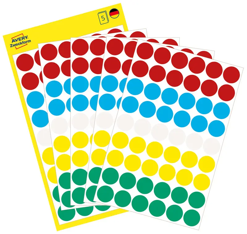 Etykiety kółka średn. 12mm mix kolorów 270szt., Avery - Papiernicze i szkolne