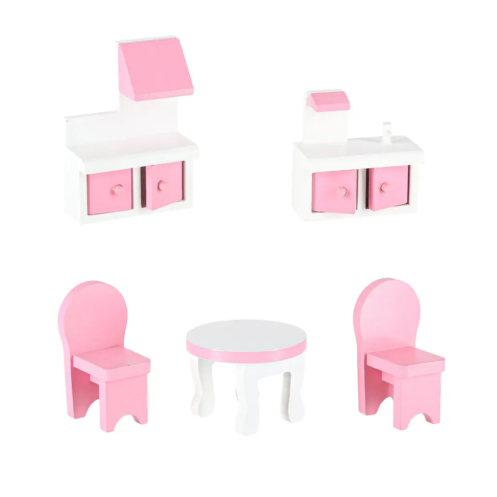 Domek dla lalek drewniany MDF mebelki 70cm różowy LED - Zabawki