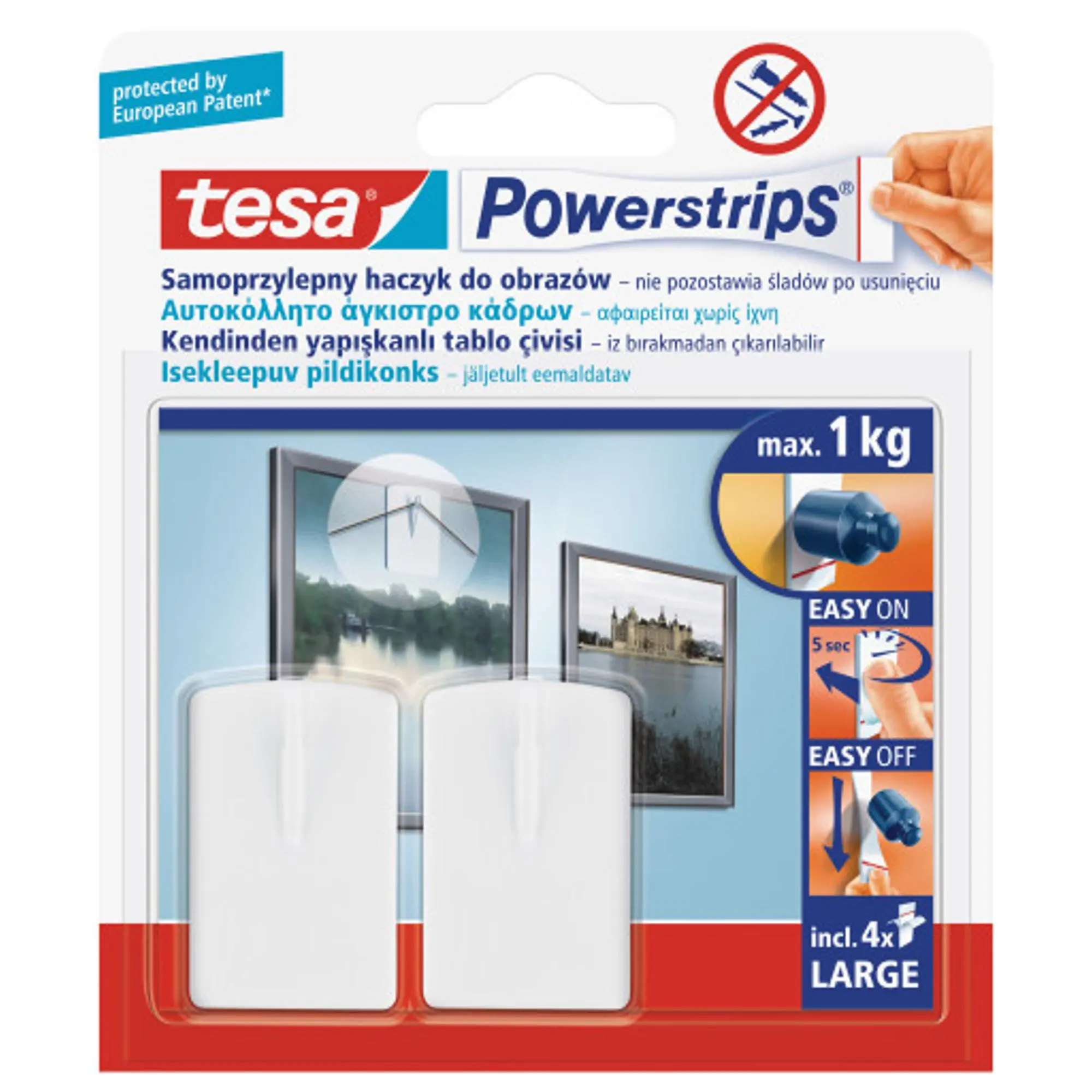 Haczyki samoprzylepne Powerstrips Tesa kwadratowe duże białe blister 2szt. - Papiernicze i szkolne