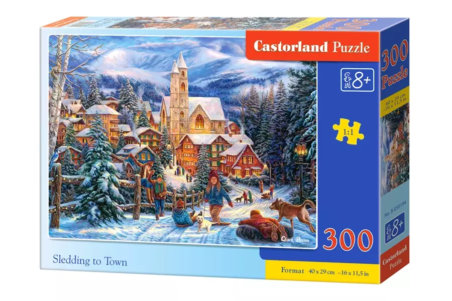 Puzzle 300 elementów. Sledding to Town - Puzzle