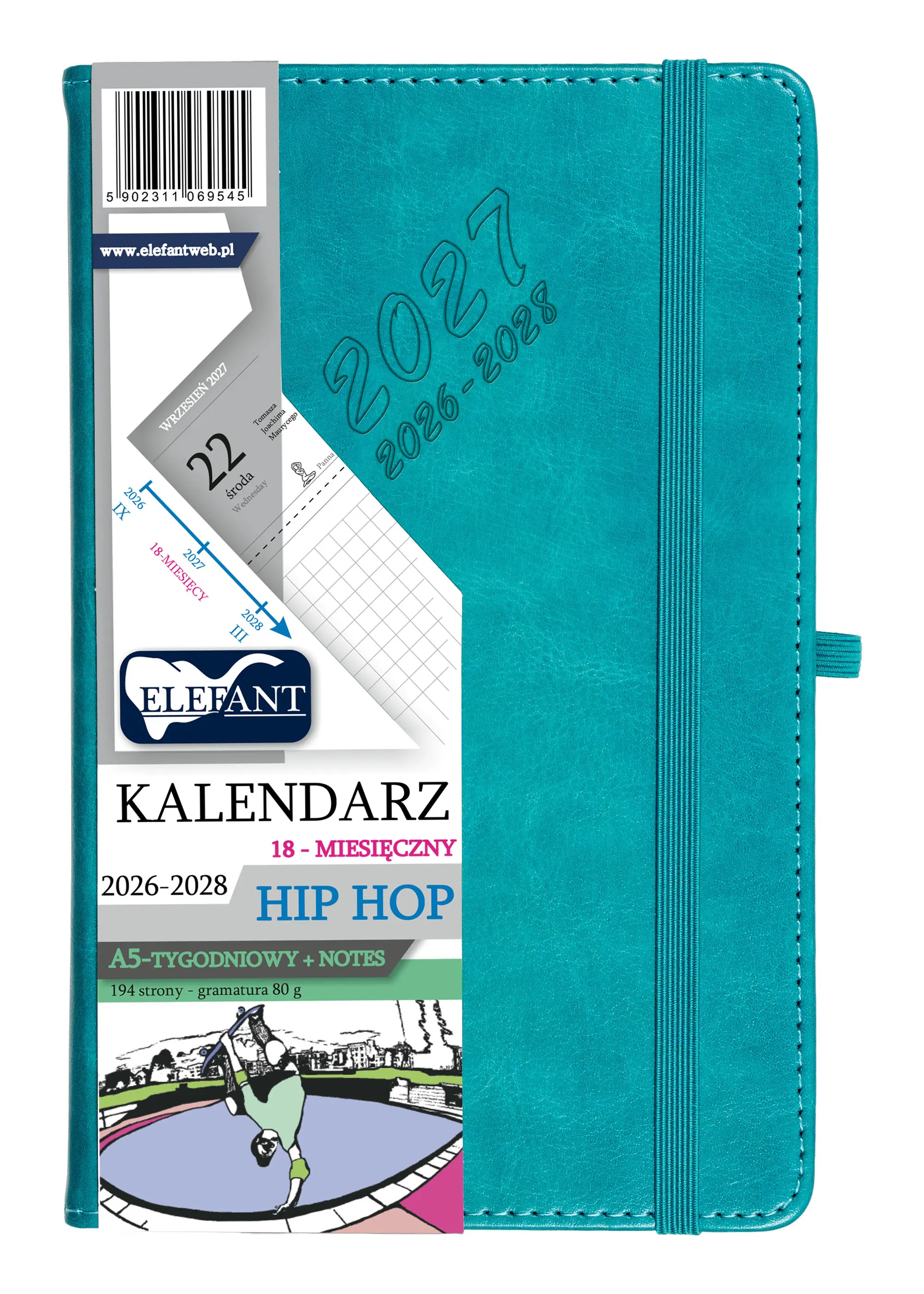 Kalendarz książkowy 2027 A5 18 miesięcy, tygodniowy, Hip hop, turkusowy - Książki