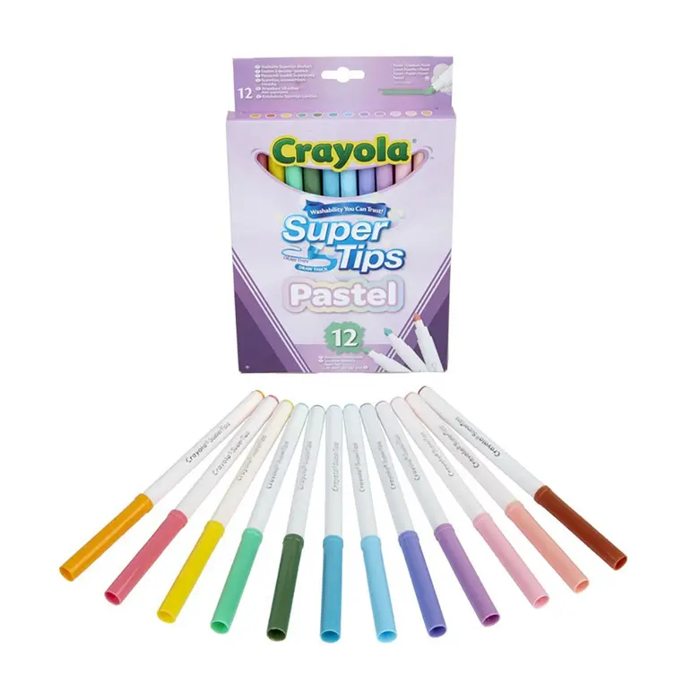 Crayola Super Tips Flamastry mazaki dla dzieci zmywalne pastelowe 12szt. - Papiernicze i szkolne