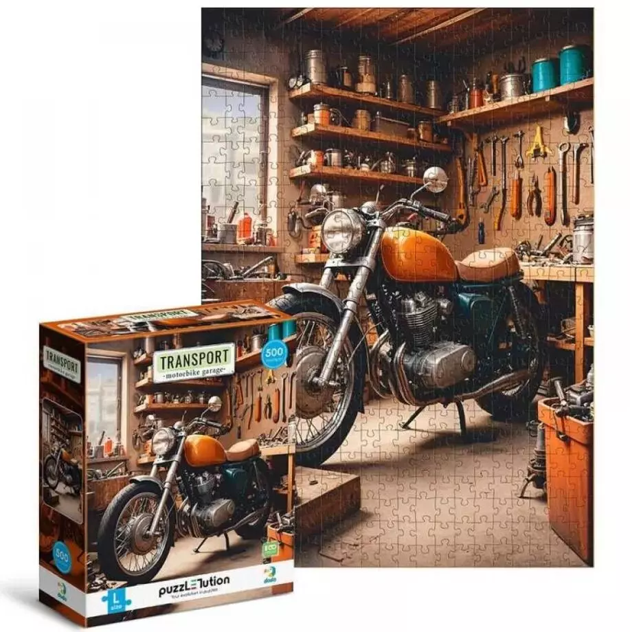 Puzzle 400 elementów. Transport. Motocykl w garażu - Puzzle