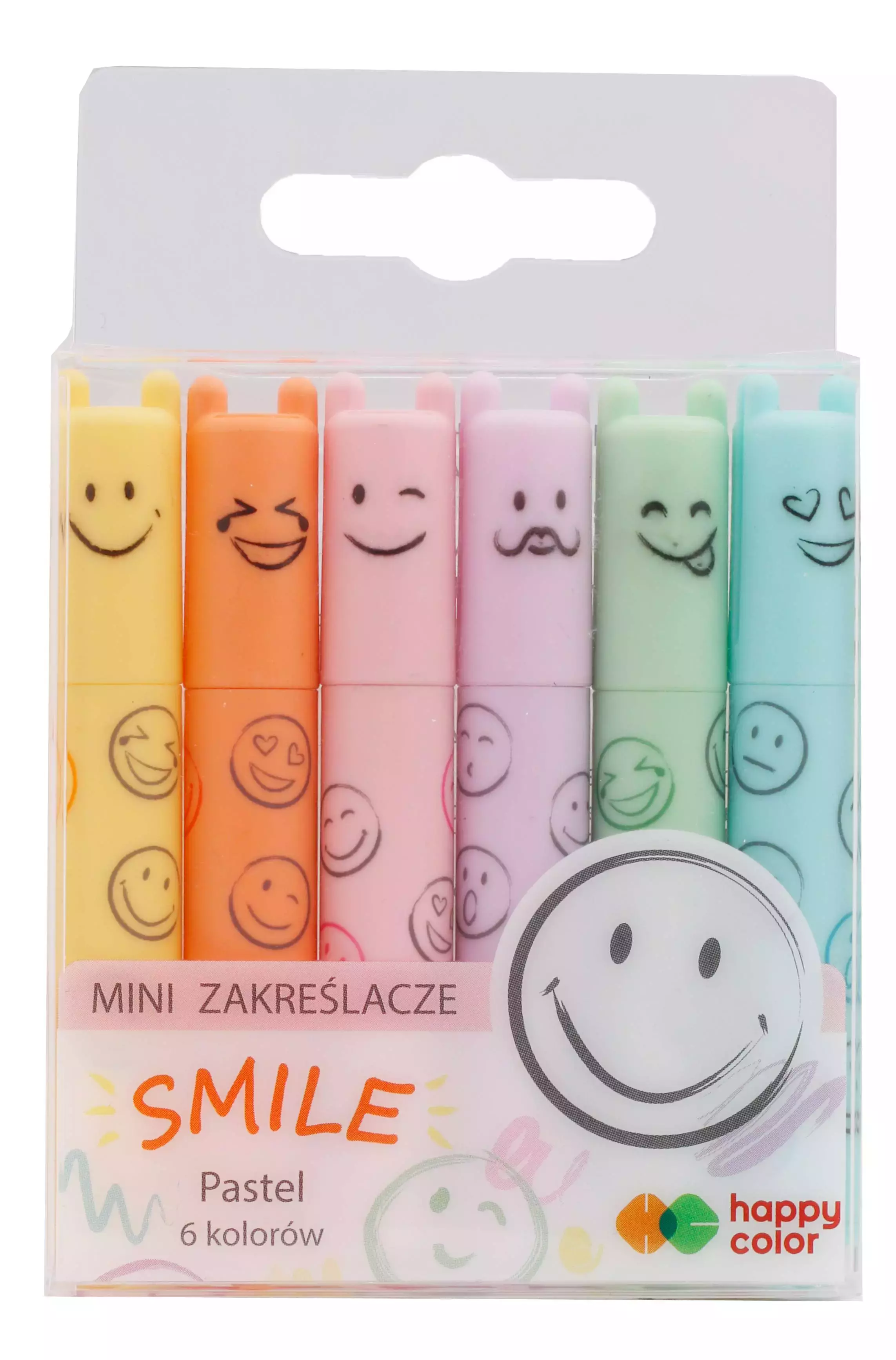 Zakreślacze mini Smile 6 kolorów pastelowych Happy Color 1szt. - Papiernicze i szkolne