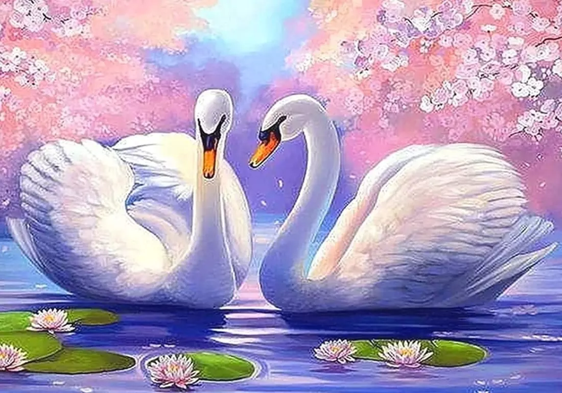 Haft Diamentowy Łabędzie Jezioro Lilia Diamond Paiting Mozaika Zestaw 5D - Zabawki