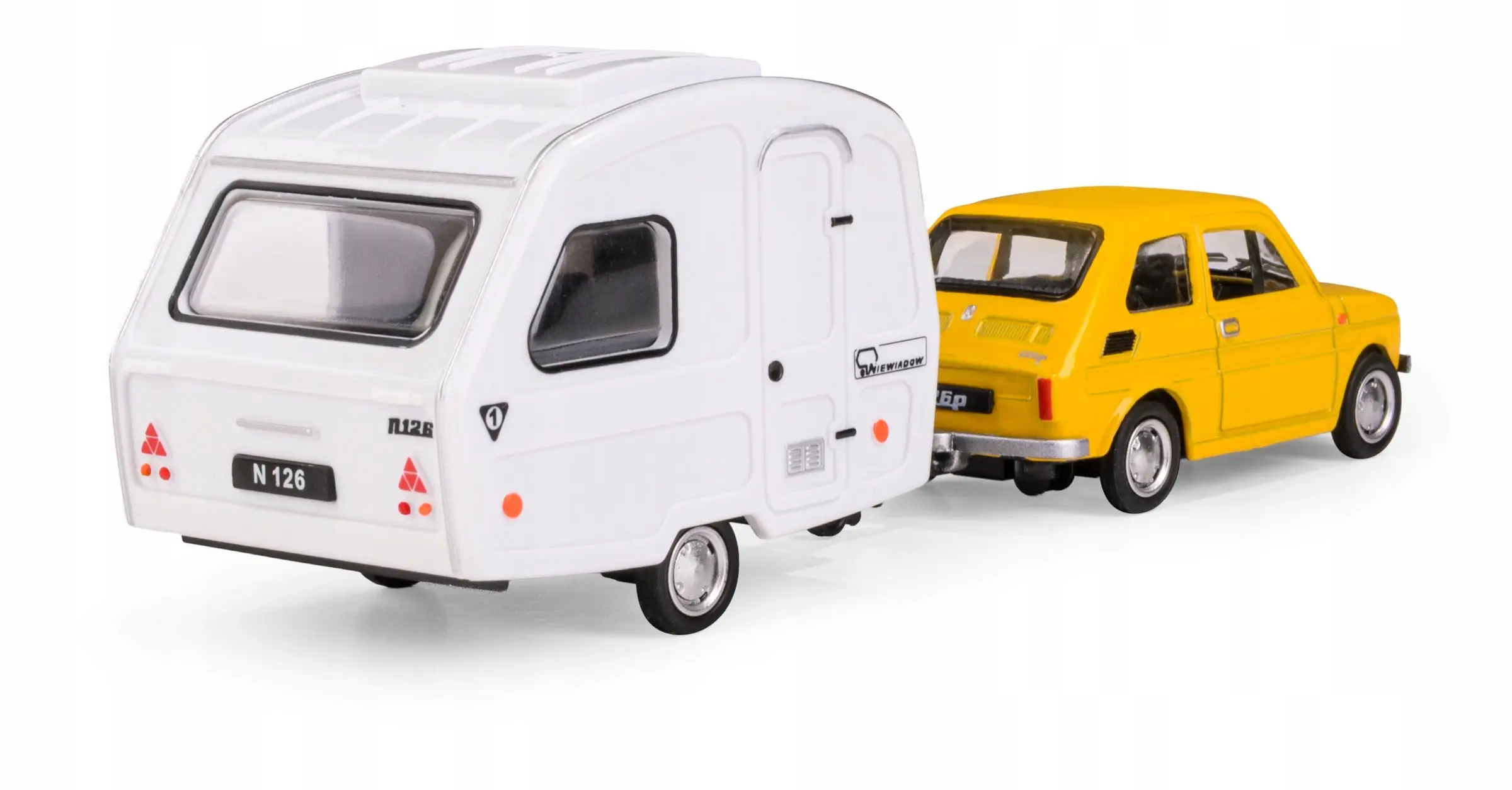 Model samochodu Daffi Fiat 126p z przyczepą N126 skala 1:43 biały - Zabawki