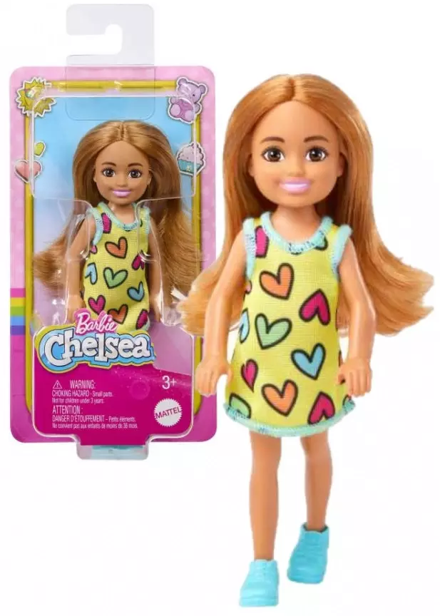 Barbie Chelsea. DWJ33 Lalka w sukience w serduszka - Zabawki