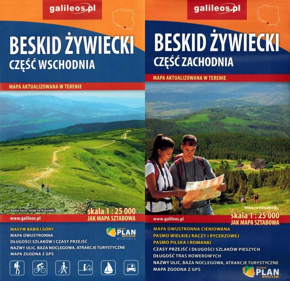 Pakiet 2 map turystycznych. Beskid Żywiecki, część wschodnia i zachodnia - Książki