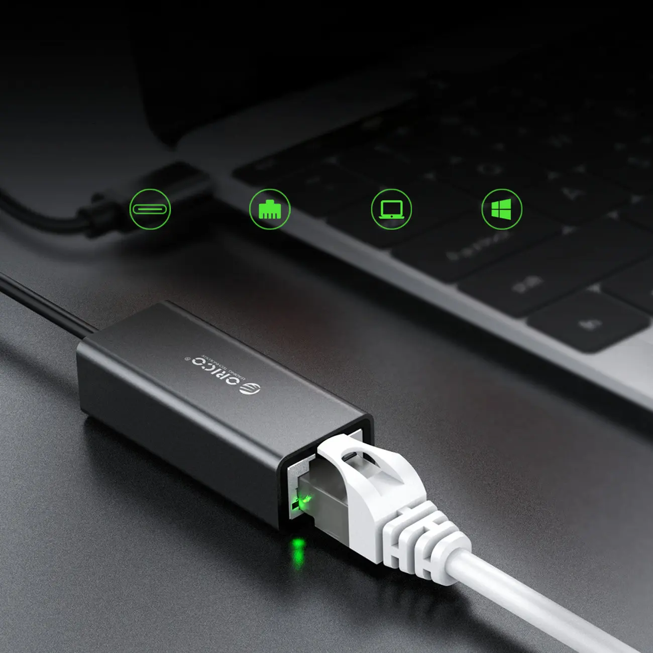Adapter sieciowy Orico XC-R45-V1 USB-C do RJ45 Gigabit Ethernet 1 Gbps - czarny - Elektronika i akcesoria