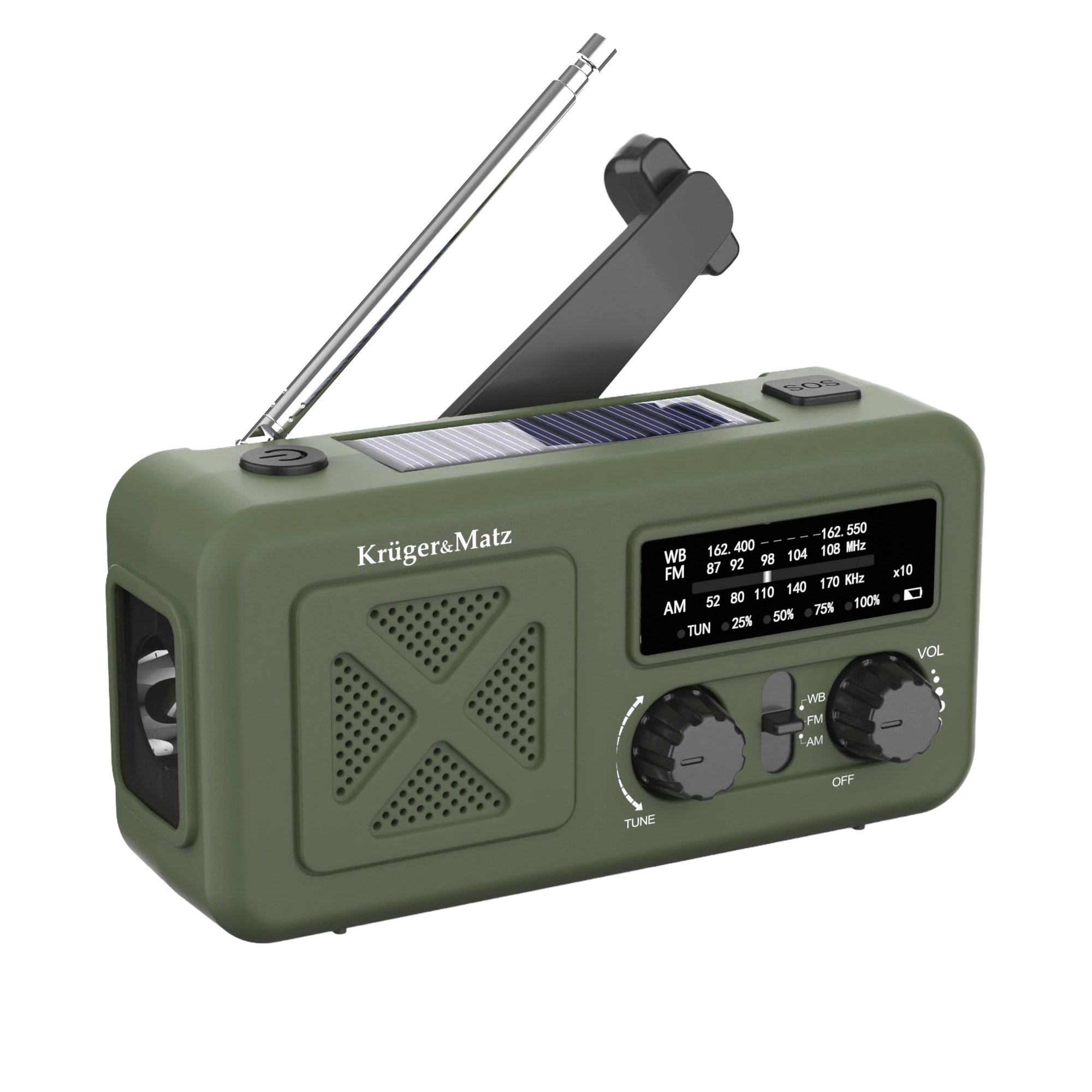 Radio solarne, przenośne radio awaryjne SOS, powerbank 2000mAh, latarka, dynamo, Kruger&Matz - Elektronika i akcesoria