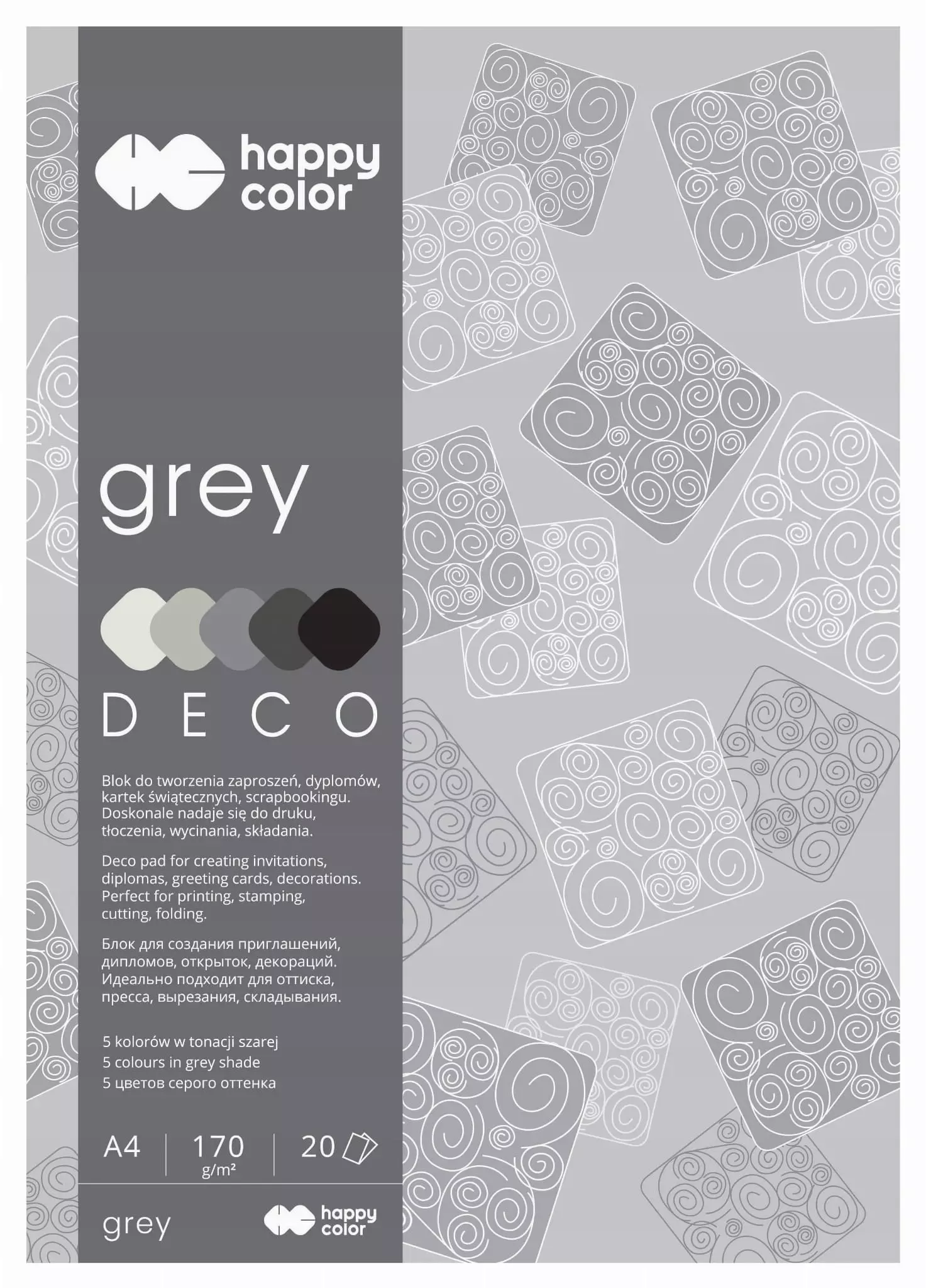 Blok A4/20K Deco Grey 170g HAPPY COLOR - Papiernicze i szkolne