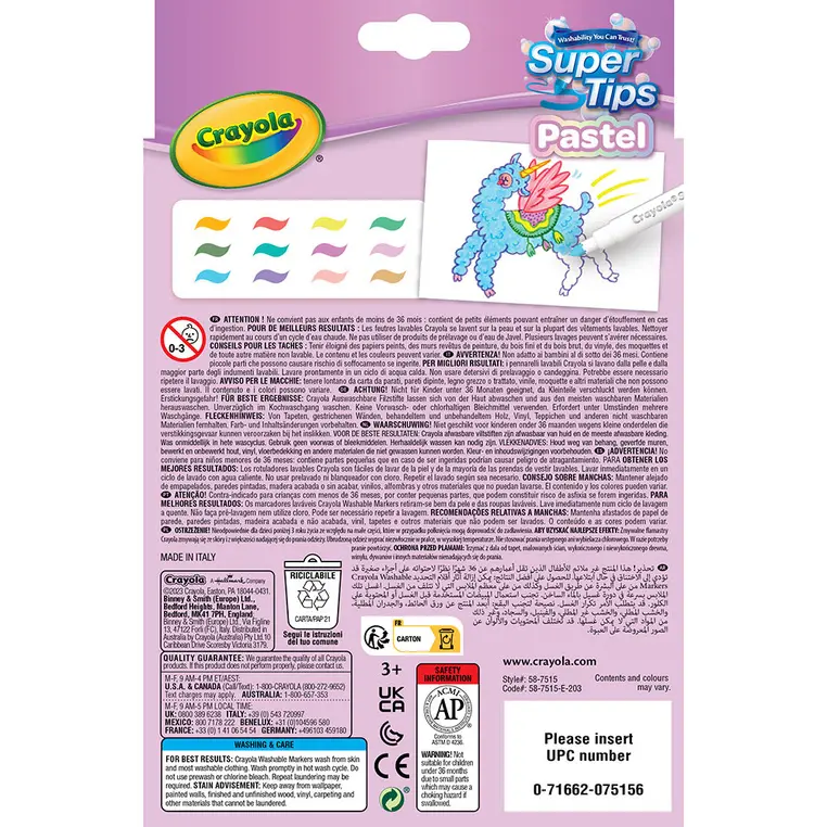 Crayola Super Tips Flamastry mazaki dla dzieci zmywalne pastelowe 12szt. - Papiernicze i szkolne