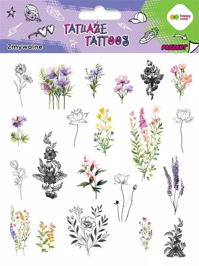 Tatuaże zmywalne Flowers HAPPY COLOR - Książki
