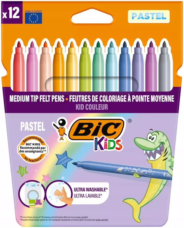 BIC KIDS KID COULEUR FLAMASTRY PISAKI MAZAKI PASTELOWE WODNE DLA DZIECI x12 - Papiernicze i szkolne