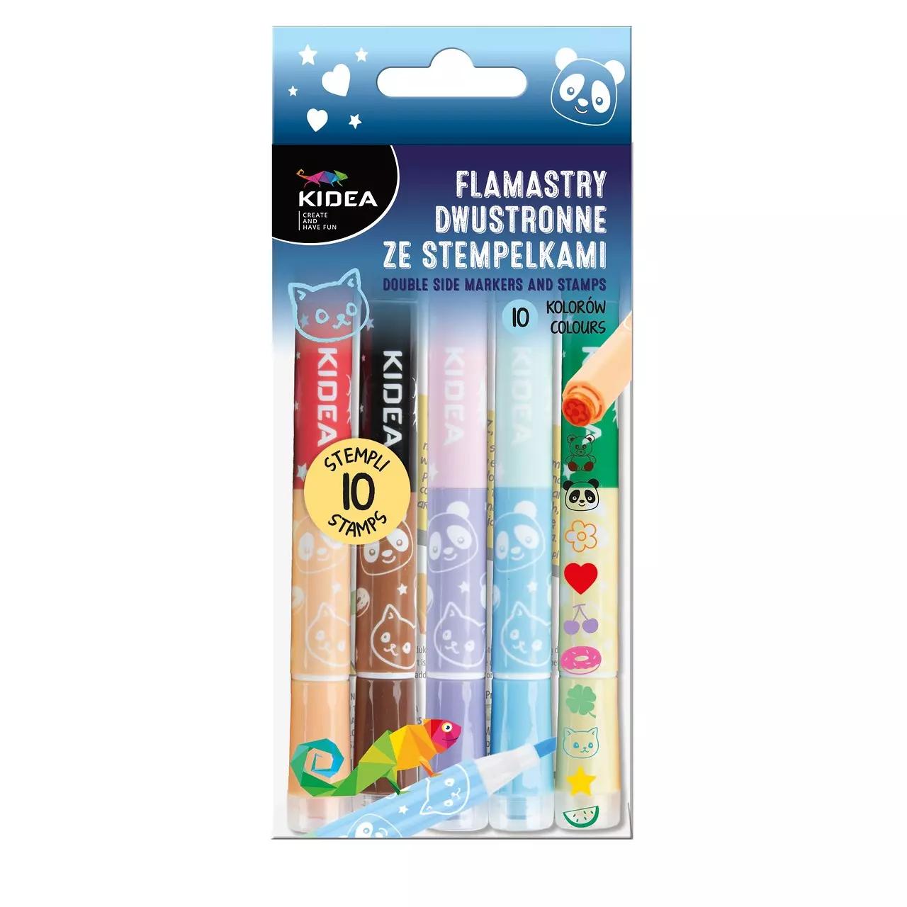 Flamastry dwustronne ze stempelkami Kidea 10 kolorów - Papiernicze i szkolne