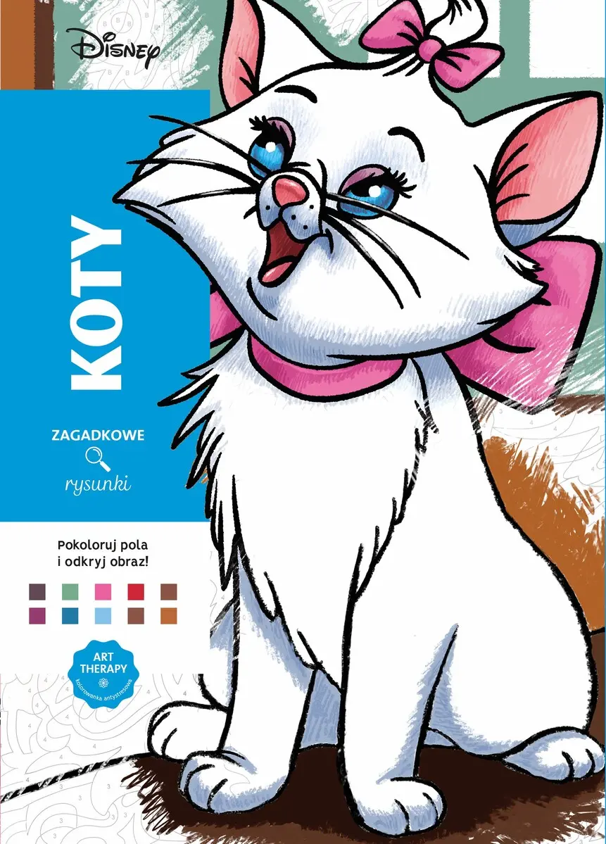 Art Therapy. Kolorowanka antystresowa. Disney Koty. Zagadkowe rysunki - Książki