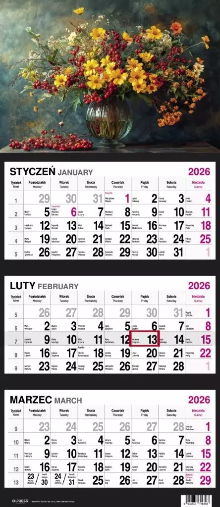 Kalendarz 2026 Trójdzielny Bukiet - Książki