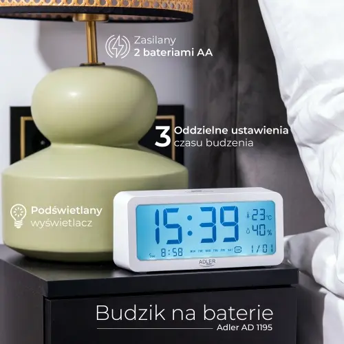 Budzik na baterie - Biały - Elektronika i akcesoria