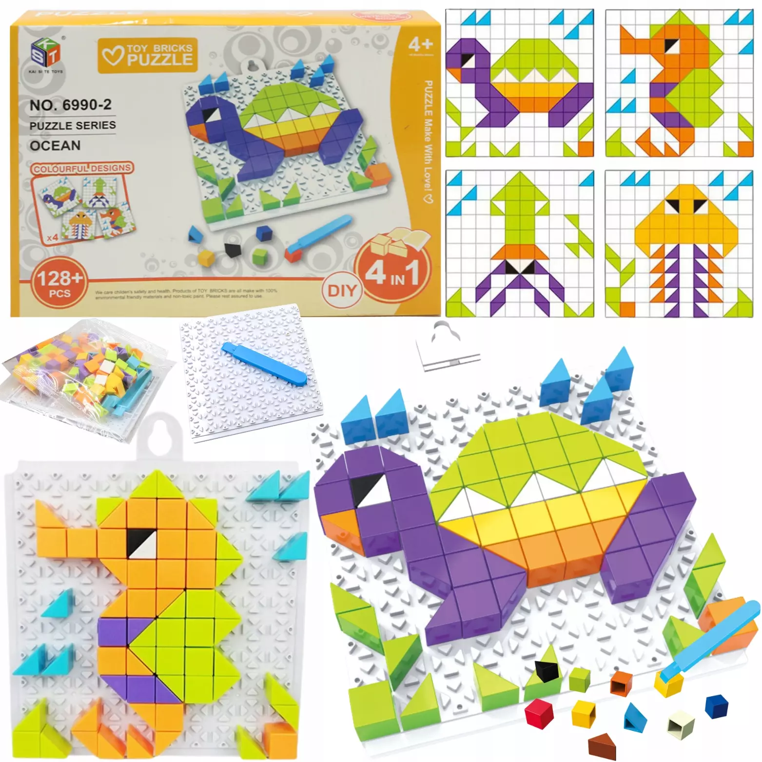 Gra Logiczna Układanka Karty Montessori Tangram Puzzle Klocki Planszowa 128 - Zabawki
