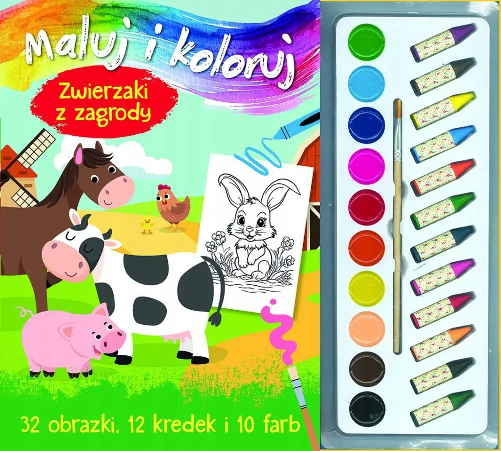 Maluj i koloruj. Zwierzaki z zagrody - Książki
