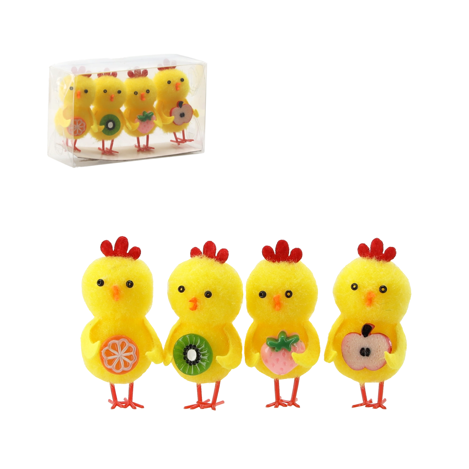Komplet 4 Ozdób Wielkanocnych - Kurczaki z Owocami 12 x 6 x 3,5 cm Mix Wzorów, 12 kompletów - Elektronika i akcesoria