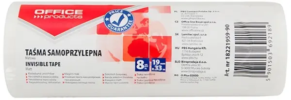 Taśma biurowa 19mm, 33m, 8szt, matowa, Office Products - Papiernicze i szkolne