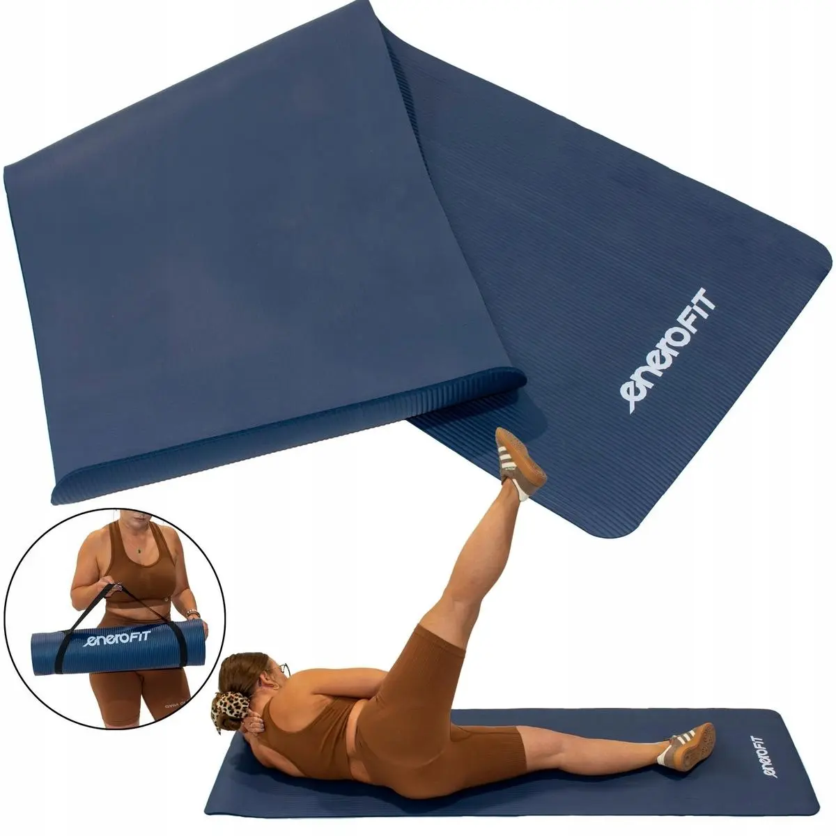 Mata Fitness Nbr Antypoślizgowa 183x60x1CM Niebieska + Pokrowiec Enero Fit - Elektronika i akcesoria