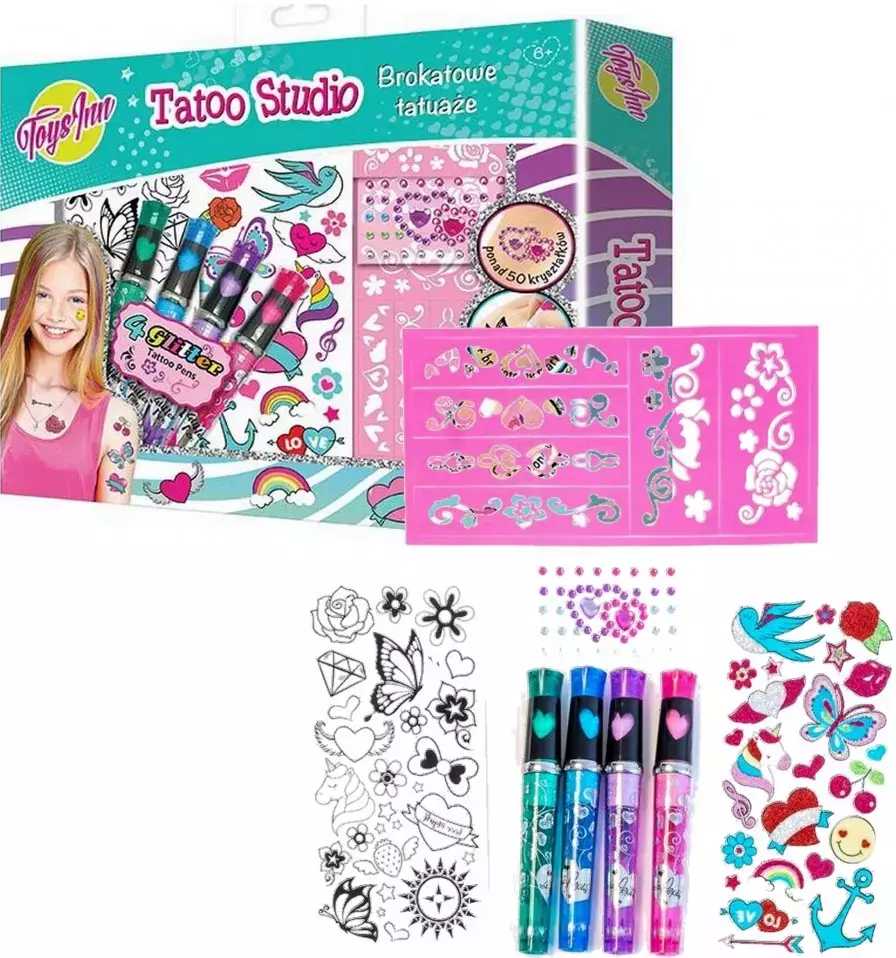 Toys Inn. Tatoo studio. Zestaw do tworzenia brokatowych tatuaży - Zabawki