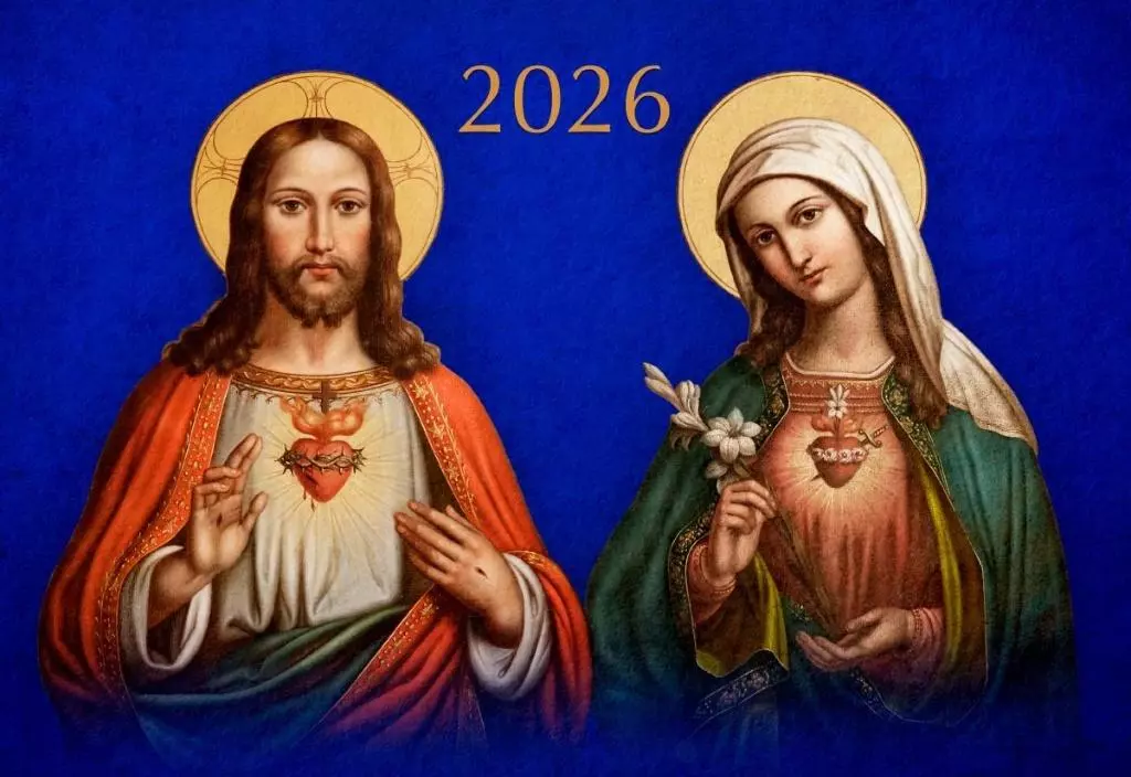 Kalendarz 2026, trójdzielny, Najświętsze Serce Jezusa i Serce Maryi - Książki