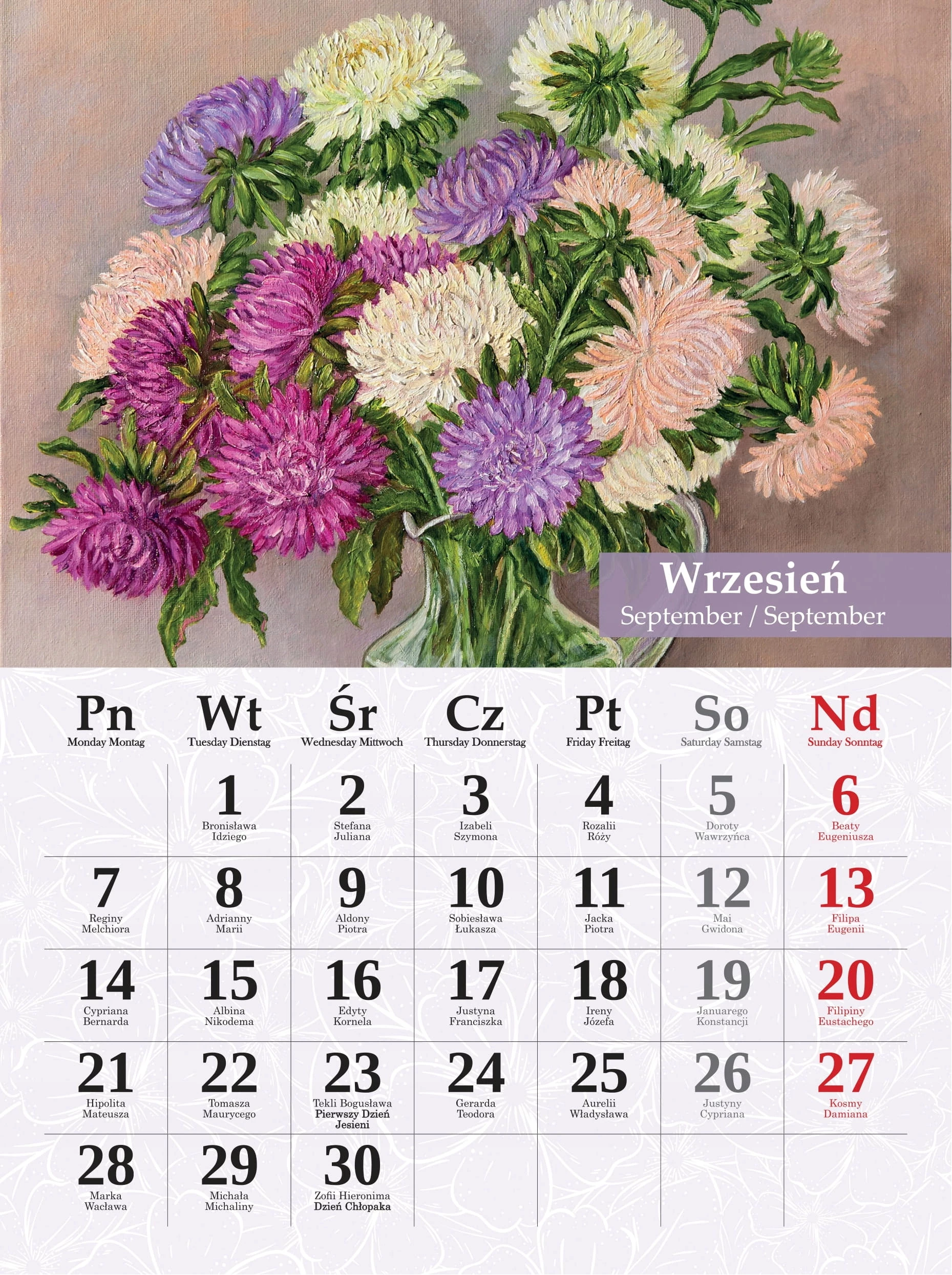 Kalendarz ścienny 2026 Bukiety Malowane 23x31cm kwiaty imieniny - Książki