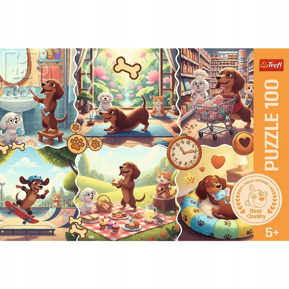 Puzzle 100 elementów. Długi dzień jamnika - Puzzle