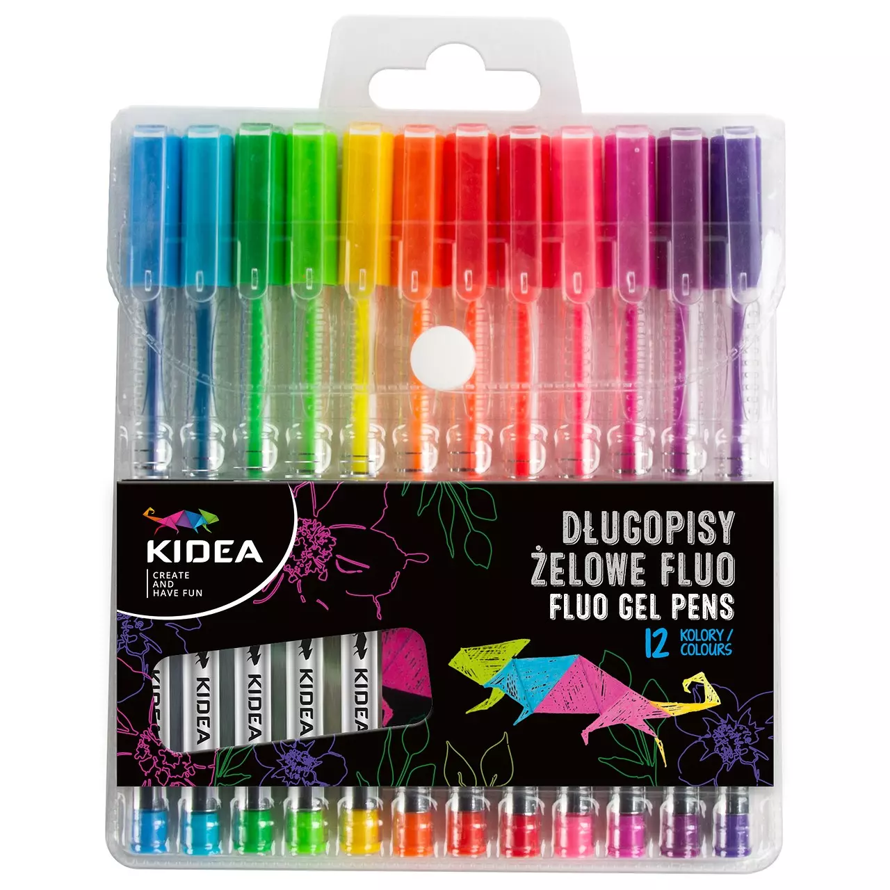 Długopisy żelowe fluo Kidea 12 kolorów - Papiernicze i szkolne