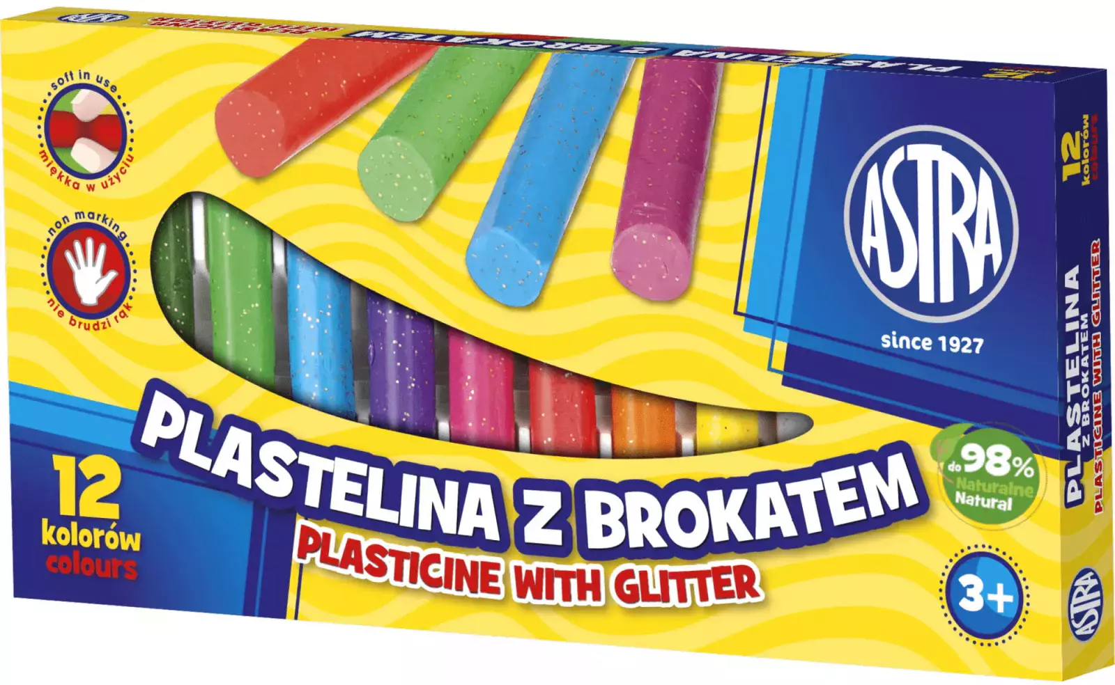 Plastelina z brokatem, 12 kolorów - Papiernicze i szkolne
