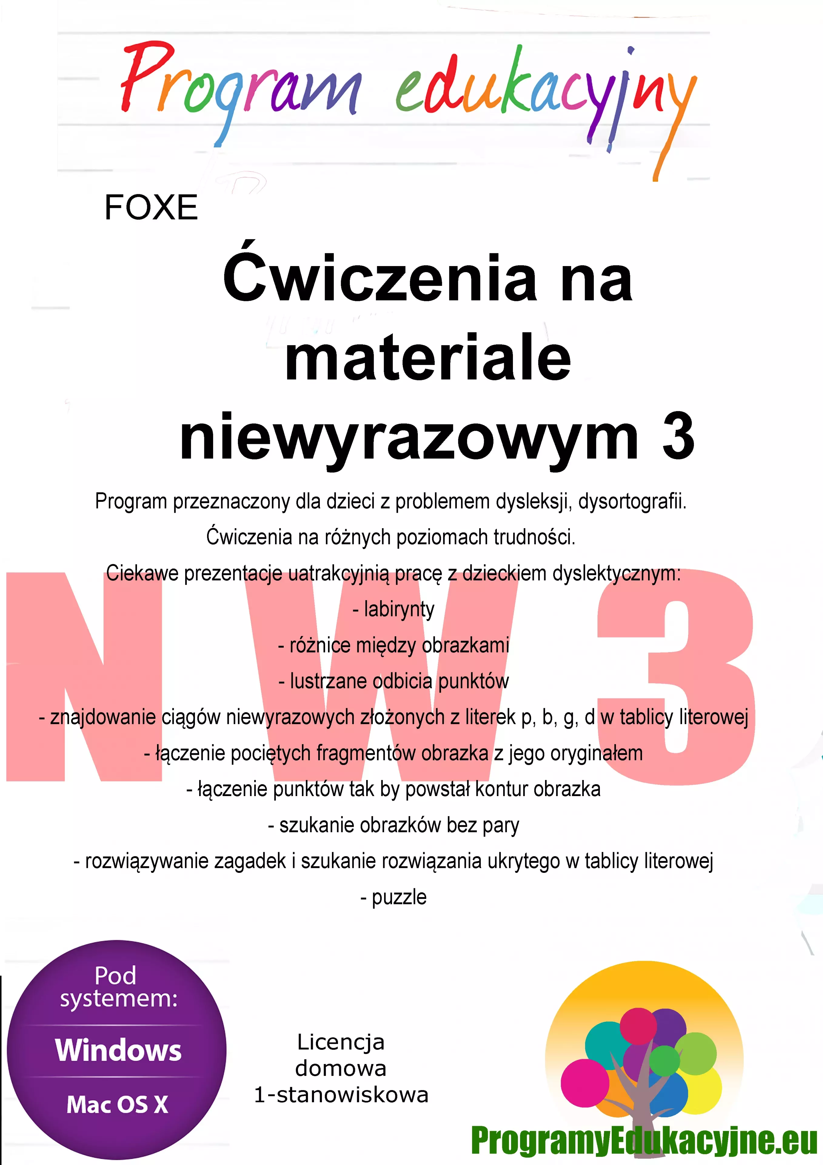 Program edukacyjny. Ćwiczenia na materiale niewyrazowym 3. Licencja domowa 1-stanowiskowa - Książki
