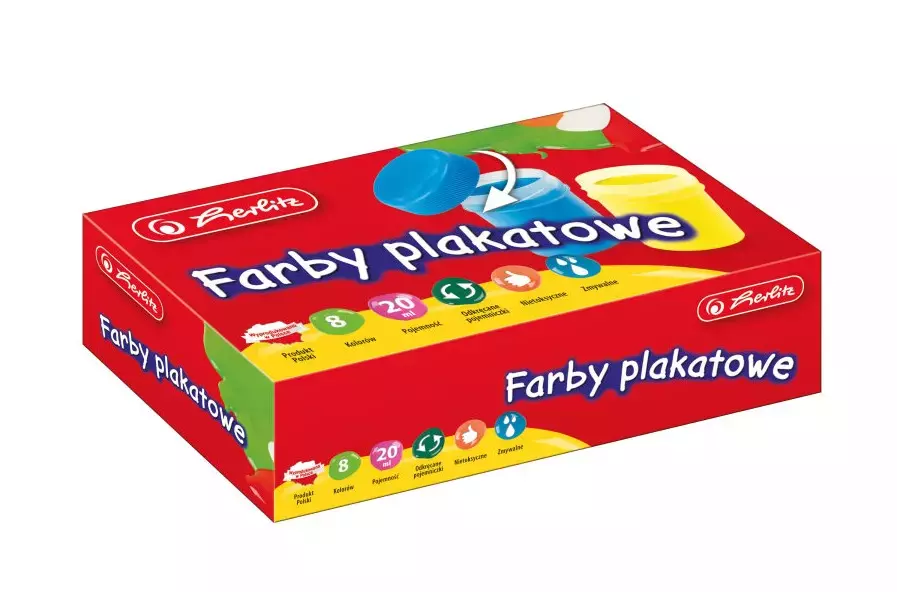 Farby plakatowe szkolne 8 kolorów - Papiernicze i szkolne