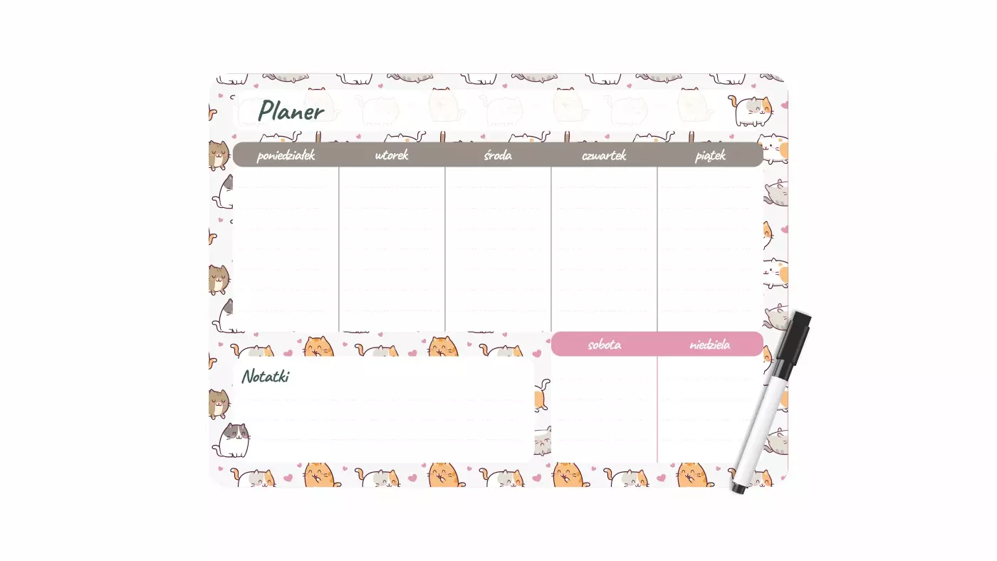 Planer magnetyczny 35x25 tygodniowy z nadrukiem kittens - Książki