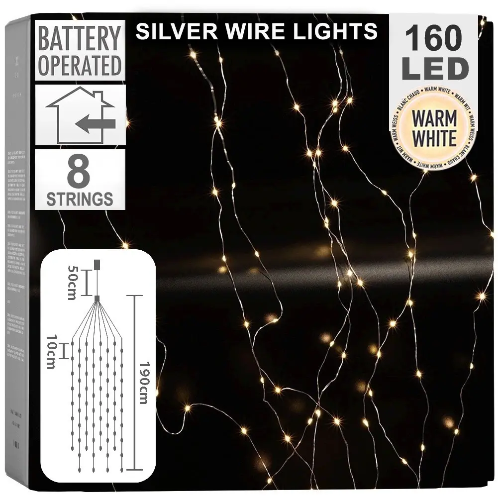 Lampki Druciki na Baterie Kaskada 160 LED Ciepły Biały Timer - Elektronika i akcesoria
