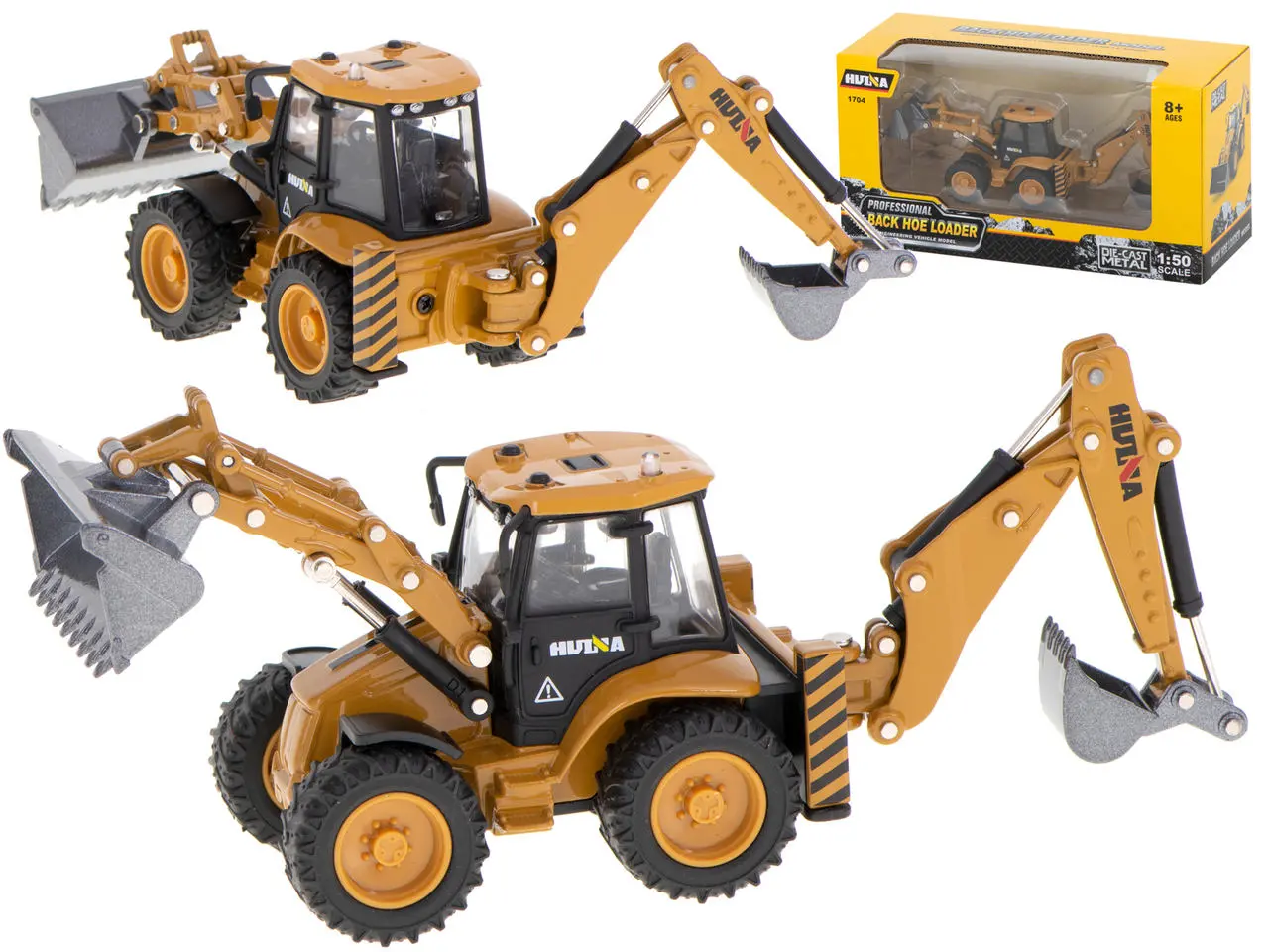 Koparka ładowarka metalowa z ruchomymi łyżkami Die-Cast H-toys 1704 1:50 - Zabawki