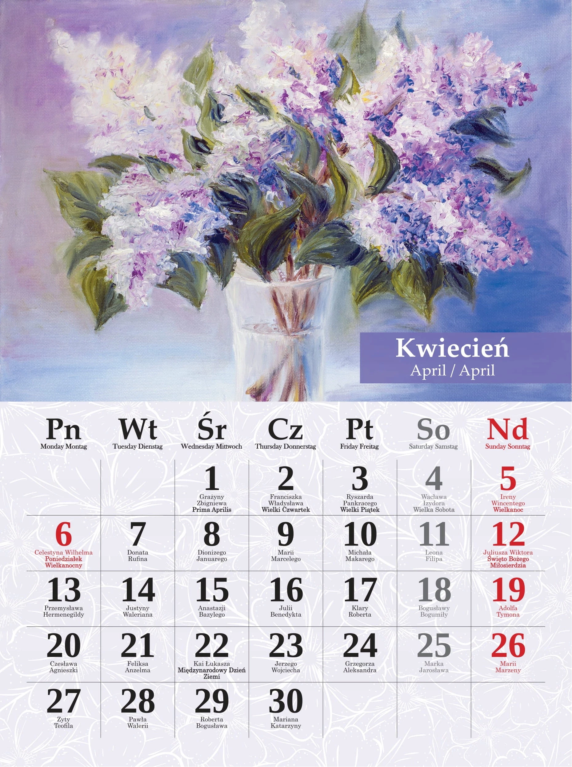Kalendarz ścienny 2026 Bukiety Malowane 23x31cm kwiaty imieniny - Książki