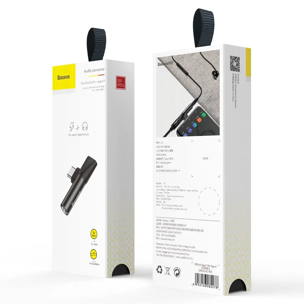 Baseus Audio Converter L41 adapter przejściówka ze złącza USB-C na port USB-C + gniazdo słuchawkowe 3,5 mm czarny (CATL41-01) - Elektronika i akcesoria