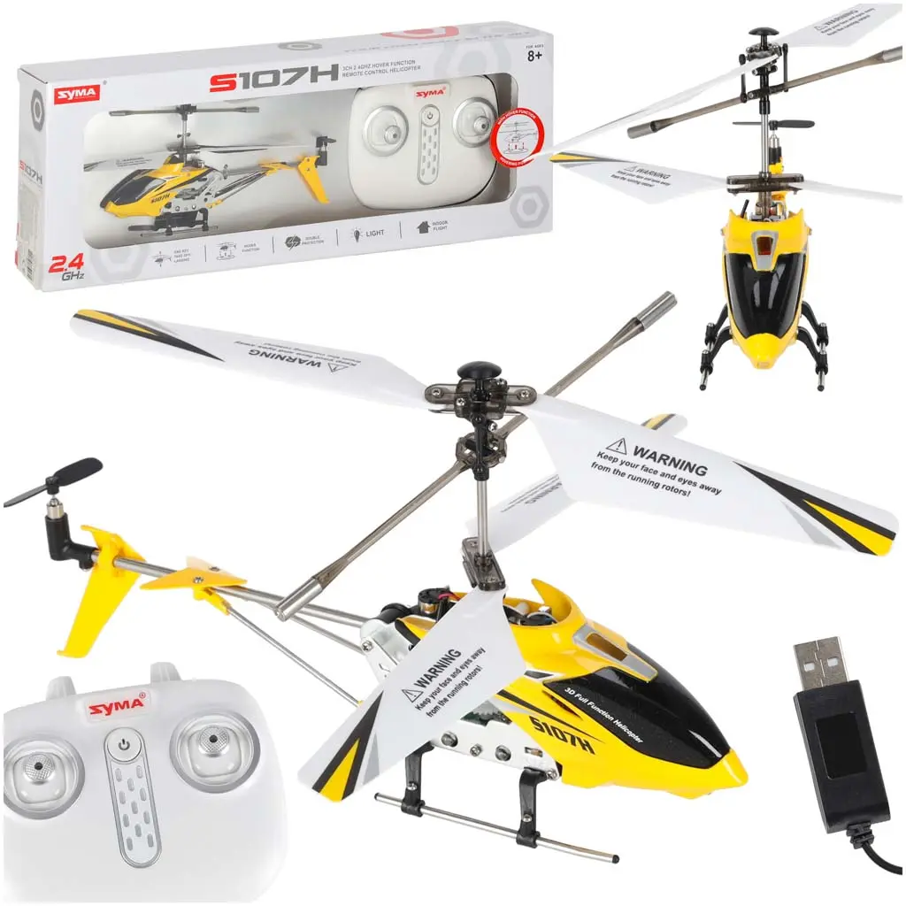 Helikopter zdalnie sterowany na pilota RC SYMA S107H 2.4GHz RTF żółty - Zabawki