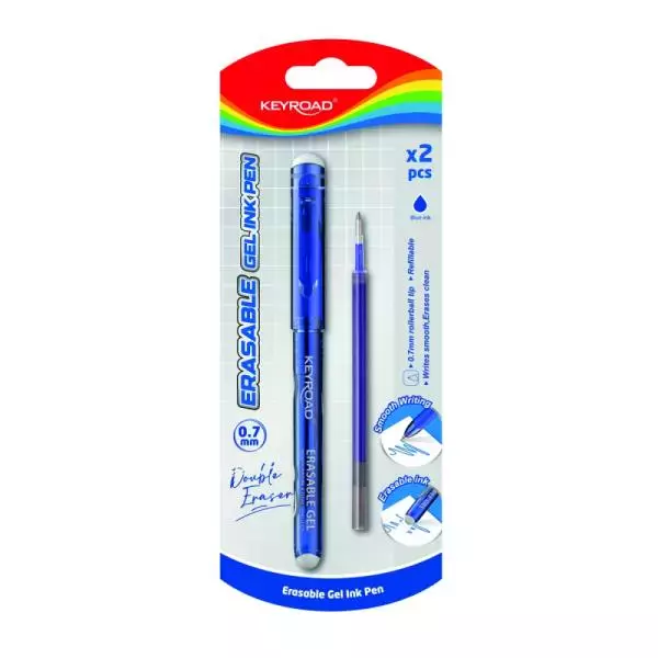 Długopis wymazywalny KEYROAD 0,7mm plus wkład zapas niebieski blister - Papiernicze i szkolne