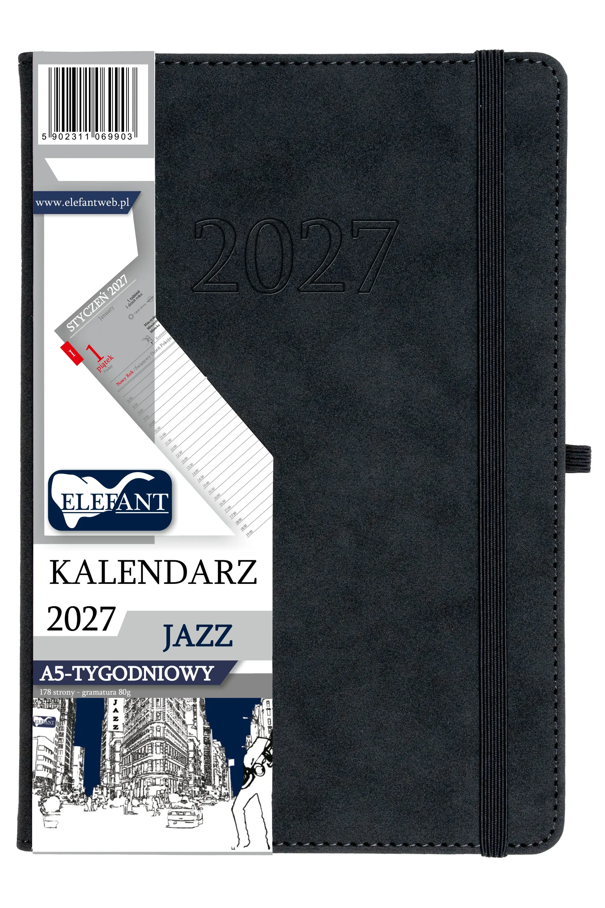 Kalendarz książkowy 2027 A5 tygodniowy Jazz, grafitowy - Książki