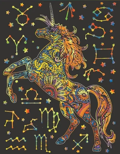 Kolorowanka Welwetowa Colorvelvet 47x35 cm Jednorożec Niebo + 12 flamastrów Carioca - Książki