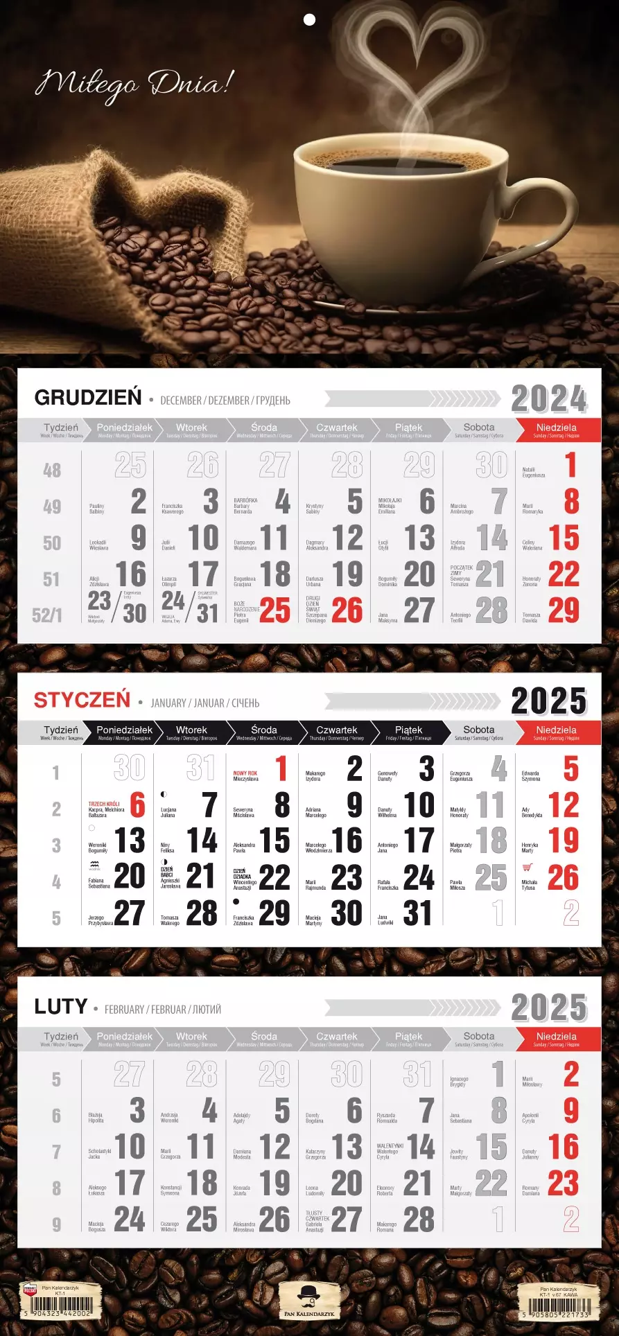 Kalendarz ścienny TRÓJDZIELNY 2025 KAWA - Książki