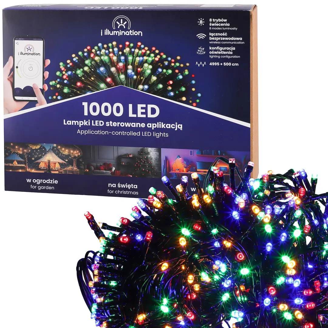 i illumination (SMART) Lampki 1000 LED, multikolor, sieciowa, zew. - Dom i ogród